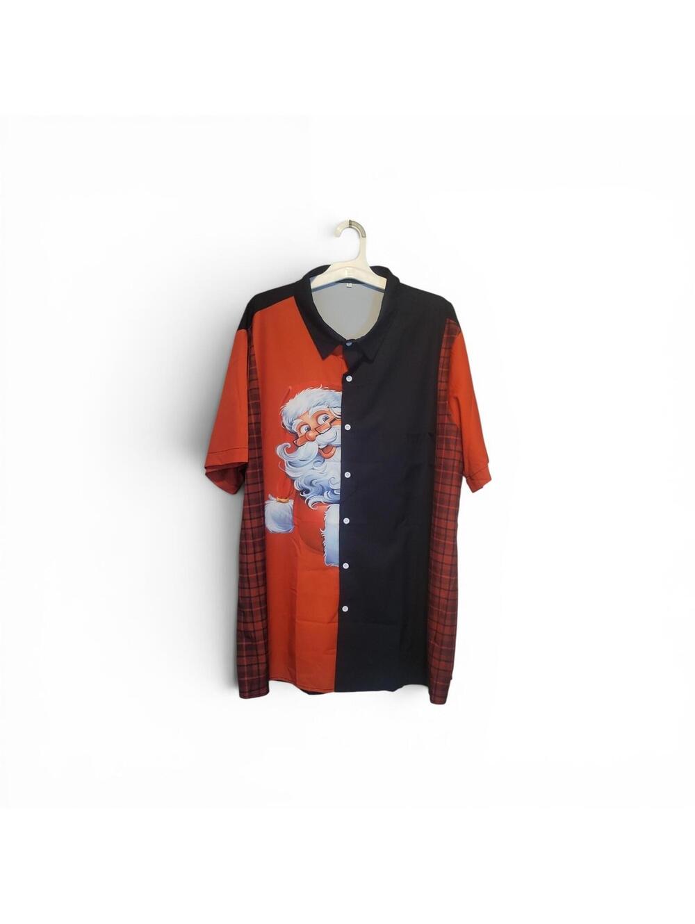 Santa Claus Print Button-Up Shirt